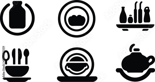 eating breakfast Icon Set Silhouette Vector Collection on a white background.
