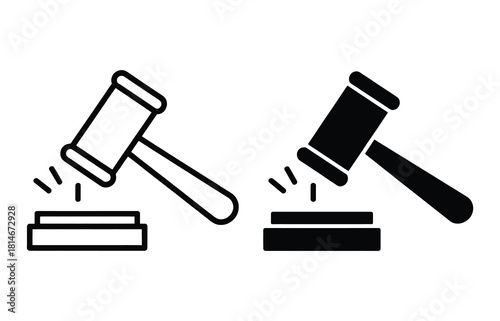 Auction hammer outline and solid icon for bidding judge law court gavel on white background symbol of sale trade purchase business vector illustration