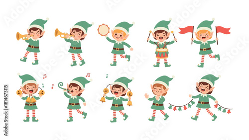 Elf Ensemble: An adorable elf ensemble joyfully performs various holiday instruments, sharing the merry spirit.&#x20;