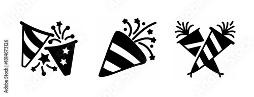 Party popper and confetti cone icons for festive occasions design