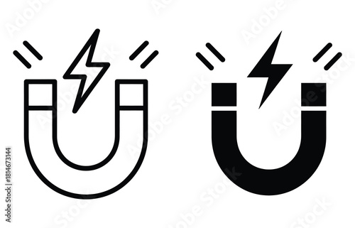 Horseshoe Magnet With Lightning Vector Illustration Symbolizes Attraction Polarity Magnetic Field Strength Electromagnetism Science Physics Energy Isolated