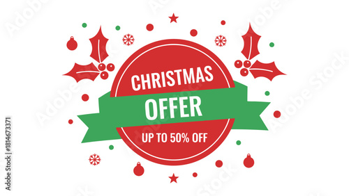 Christmas Offer: A festive graphic design, showcasing the spirit of the holiday season, with prominent Christmas Offer text and a tempting Up to 50% Off discount banner.