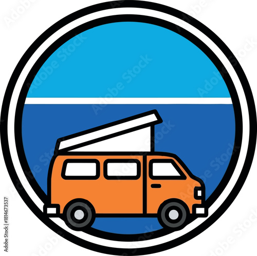 Retro camper van adventure circle icon