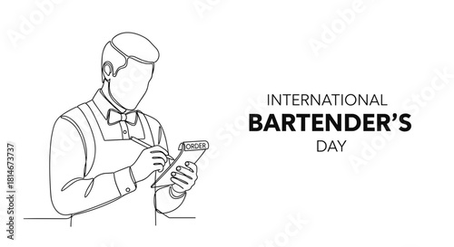 Bartender taking notes on mobile device for International Bartender's Day  