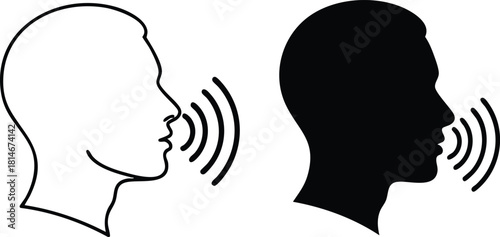 Speech Communication Concept with Two Human Head Profiles Illustrating Dialogue and Interaction