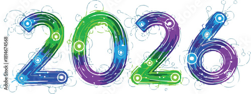 Vibrant and Abstract 2026 New Year Illustration with Artistic Brush Strokes and Colorful Design Elements