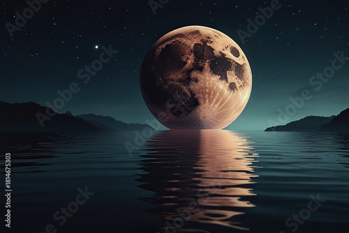 Big moon with pake landscape illustration 