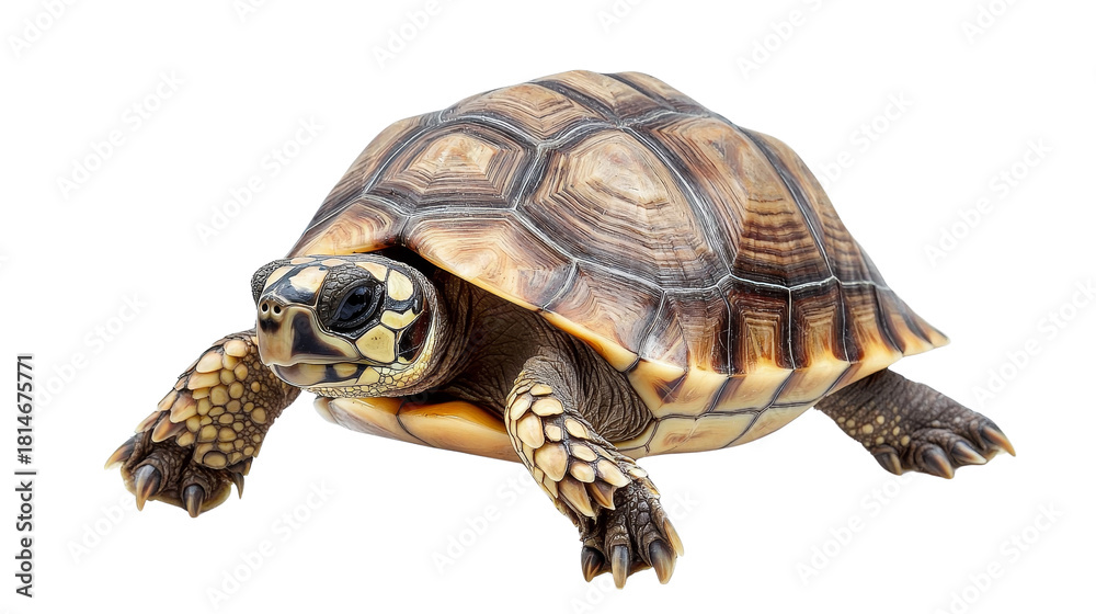 Obraz premium Close-up of a tortoise with textured shell and scaly legs, isolated on transparent background, reptilian life, ancient creature, slow mover Tortoise, Reptile, Ancient