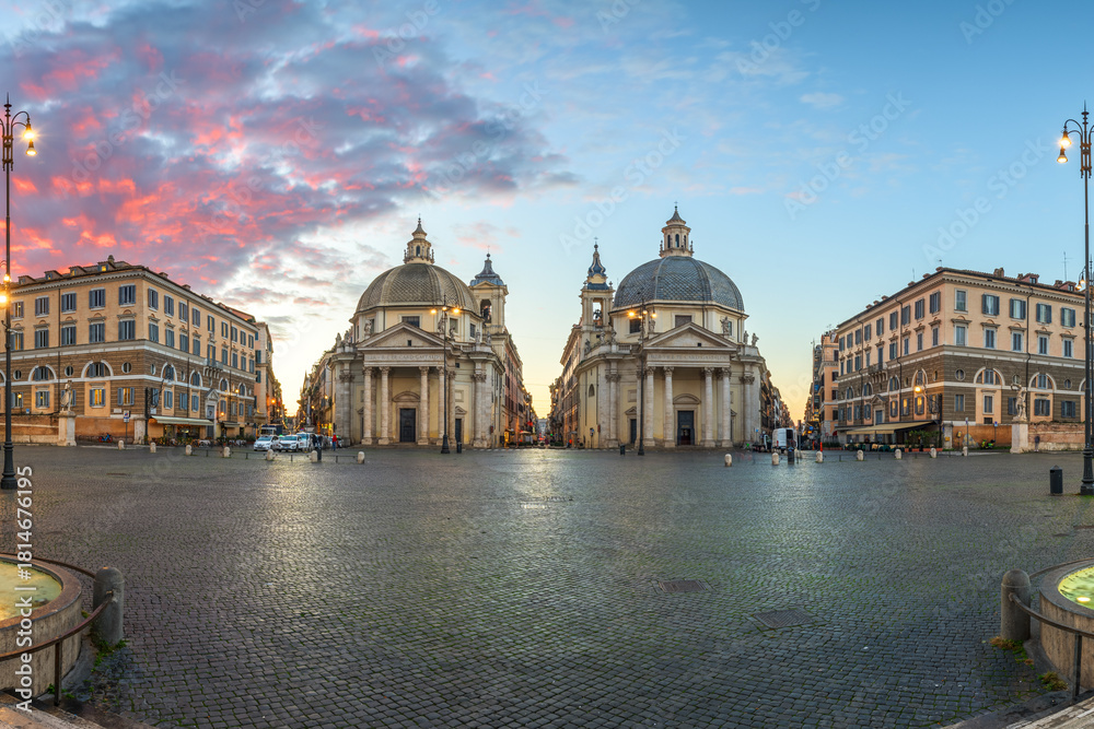 Fototapeta premium Twin Churches of Piazza del Popolo in Rome, Italy 1690