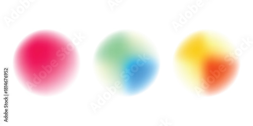 Set color circle gradient noise gradation. Abstract colorful watercolor blur mesh on isolated transparent background. Circle shape png.