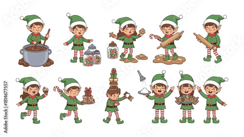 Festive Elves in Whimsical Christmas Workshop: A delightful group of industrious elves, immersed in the spirit of holiday cheer, busily prepare for the season. Joyful and full of festive energy.