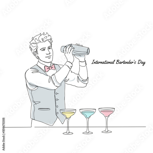 Bartender shaking cocktails for International Bartender's Day celebration  