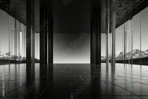 Interior empty room black and white 