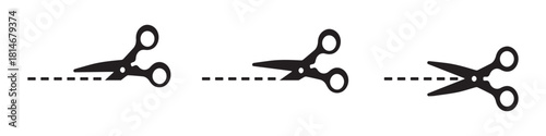  black cutting scissors icon set.cutting scissors icon set with cut line on white background.vector illustration.
