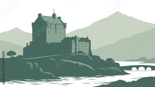Eilean Donan Castle misty minimal art