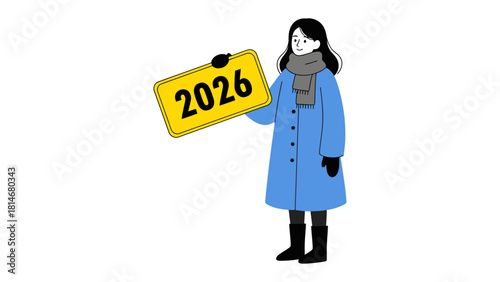Visualizing the Future: A person confidently holds a sign with the year 2026, creating anticipation. A symbol of future planning, foresight and hope.