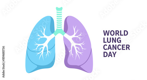 Lungs illustration in blue and purple for World Lung Cancer Day awareness  