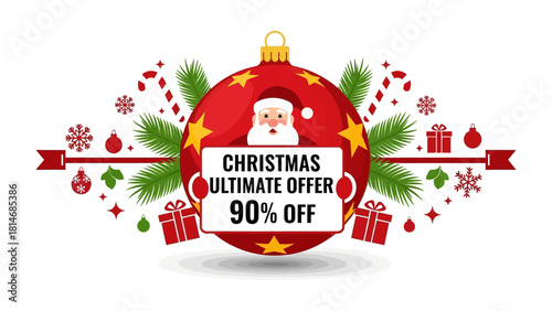 Christmas Ultimate Offer Banner: A festive Christmas banner with a red ornament and a sign board. The overall design evokes the season's joy and festive spirit.