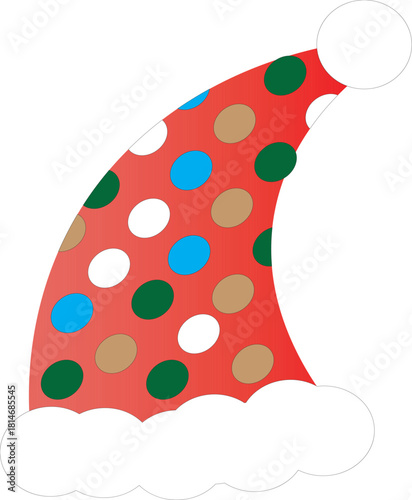 Red christmas hat with colorful polka dot pattern