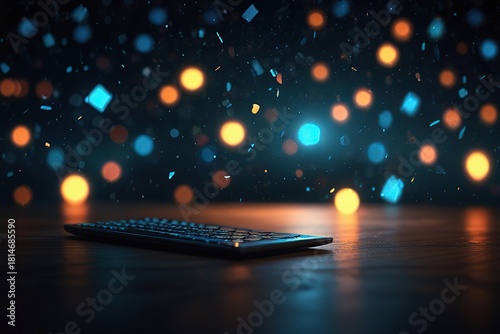 keyboard with sparkle light blur background llstration