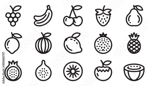Modern minimal line icon collection of various fruits for healthy food concept and design use