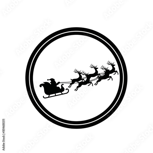 Santa and reindeer silhouette flying through the night sky in his sleigh, bringing Christmas cheer and holiday magic to everyone this season