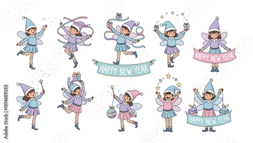 Whimsical Holiday Elf Set: A collection of delightful elf illustrations, perfect for holiday greetings and festive designs.