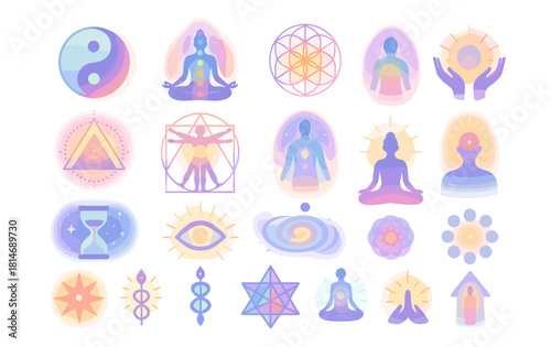 Mystical Spirituality Icons Set in Soft Pastel Gradient