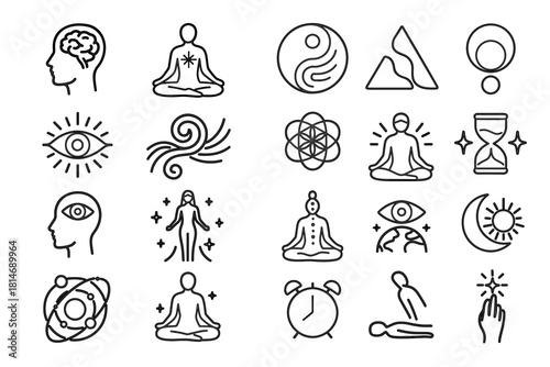 Esoteric Meditation & Spiritual Energy Line Icons