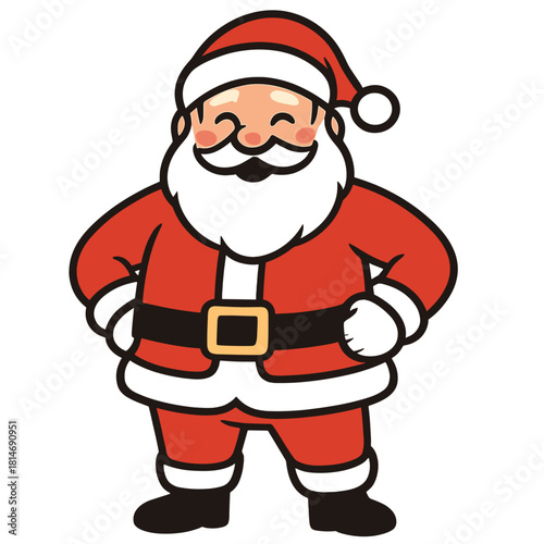 Confident Santa Vector. Santa stands confidently with hands on hips, exuding a sense of readiness and joy. His plump figure and rosy cheeks are highlighted by the. Vector illustration