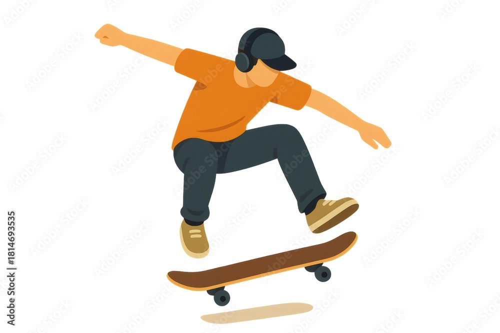 Obraz premium Young man doing a skateboard ollie, balancing in mid air. Active teenage lifestyle and extreme sport concept