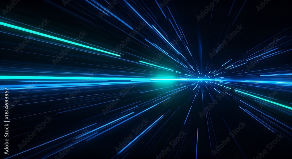 Fototapeta premium Stunning futuristic blue light streaks speeding through space, perfect for a dynamic tech background or modern digital design project, evoking speed and innovation