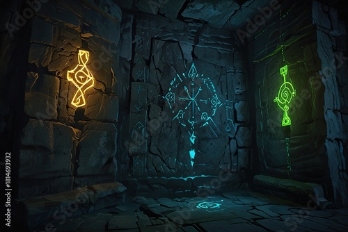 ancient ruin with modern light illustration