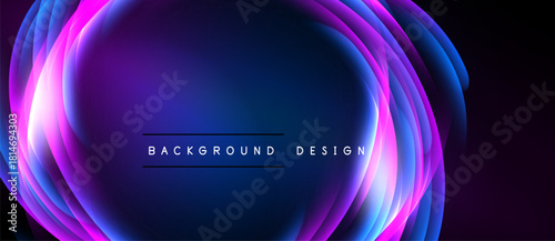 Abstract vibrant layers create flowing oval shape. Dark background emphasizes bright neon colors, modern design element.