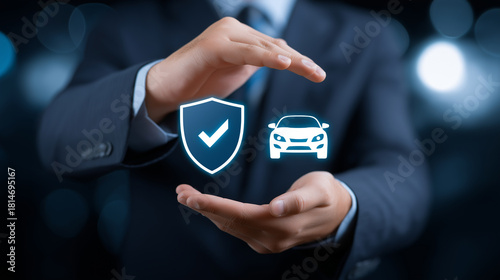 Car insurance and protection concept with shield and vehicle icon