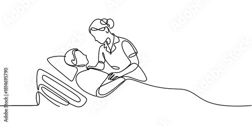 a nurse assisting a resting patient, expressing care, support, compassion, and medical treatment themes.