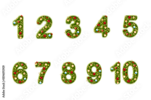 Christmas Fir Number 1 to 10 with Decorations