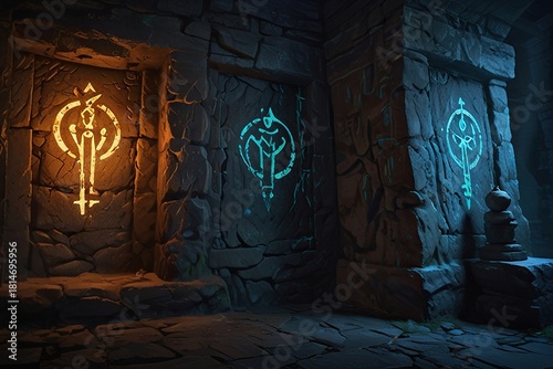 ancient ruin with modern light illustration