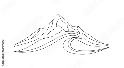 Elegant minimalist mountain landscape with winding road and curves.
