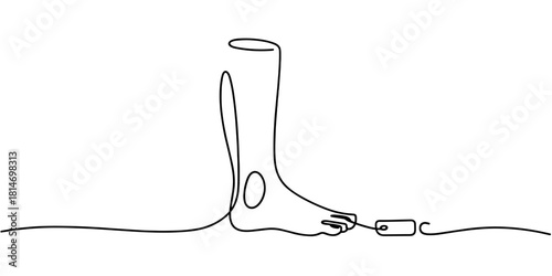 a human foot connected to a dangling price tag, symbolizing value, cost, identity, or metaphorical labeling.