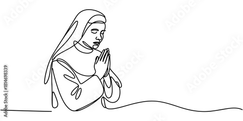 a nun with clasped hands and closed eyes, expressing faith, devotion, peace, and spiritual contemplation.