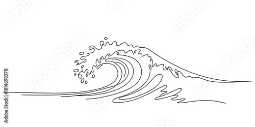 a powerful ocean wave curling and splashing, representing nature, motion, energy, and coastal themes.