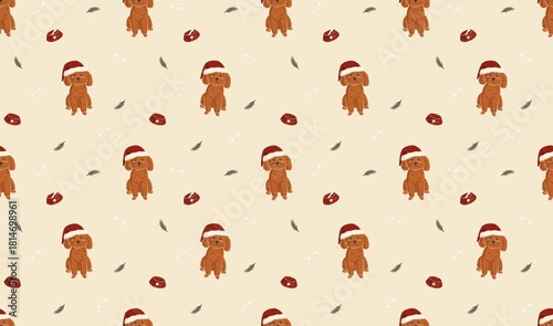 Toy poodle christmas seamlress pattern