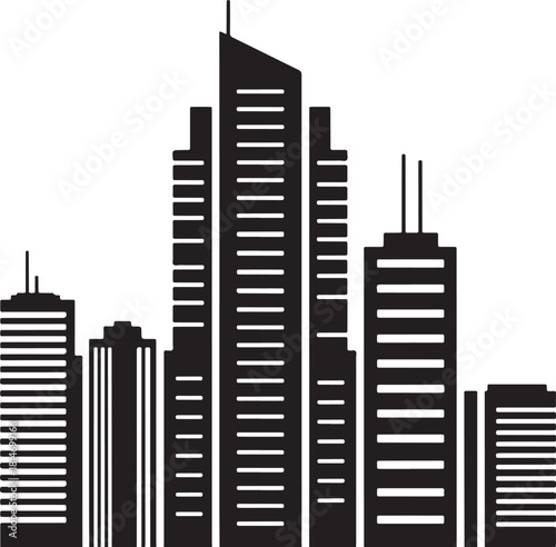 Black silhouette of a modern city skyline with diverse skyscrapers building