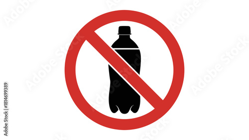 No plastic bottle icon, a clear symbol of prohibition against singleuse beverages and promoting sustainability, isolated on