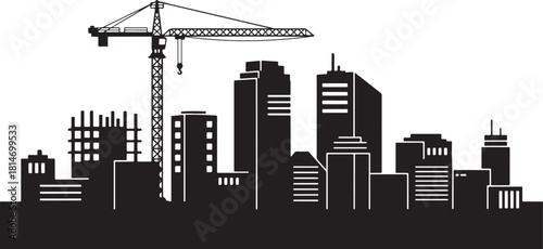 Cityscape Silhouette with Construction Crane and Buildings urban skyline