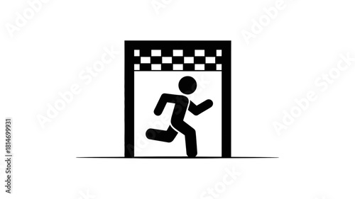 Black silhouette icon of a runner crossing a finish line, symbolizing achievement, success, and goal completion, isolated on
