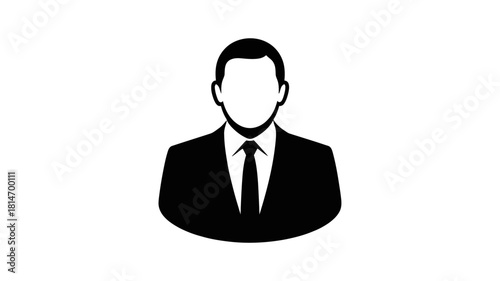 Professional businessman avatar icon in black suit and tie, representing a user profile or corporate identity, isolated on