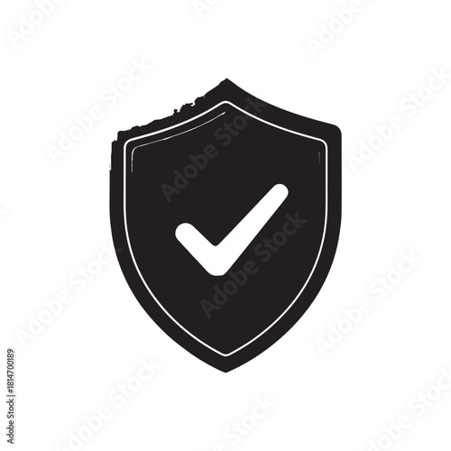 Shield with check mark icon representing security and protection in vector style design.