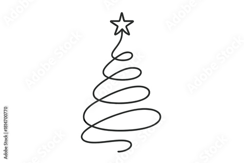 Minimalist Christmas Tree. Single continuous line forms a stylized Christmas tree topped with a star, spiraling upward in a minimalist design. The simplicity and. Vector illustration